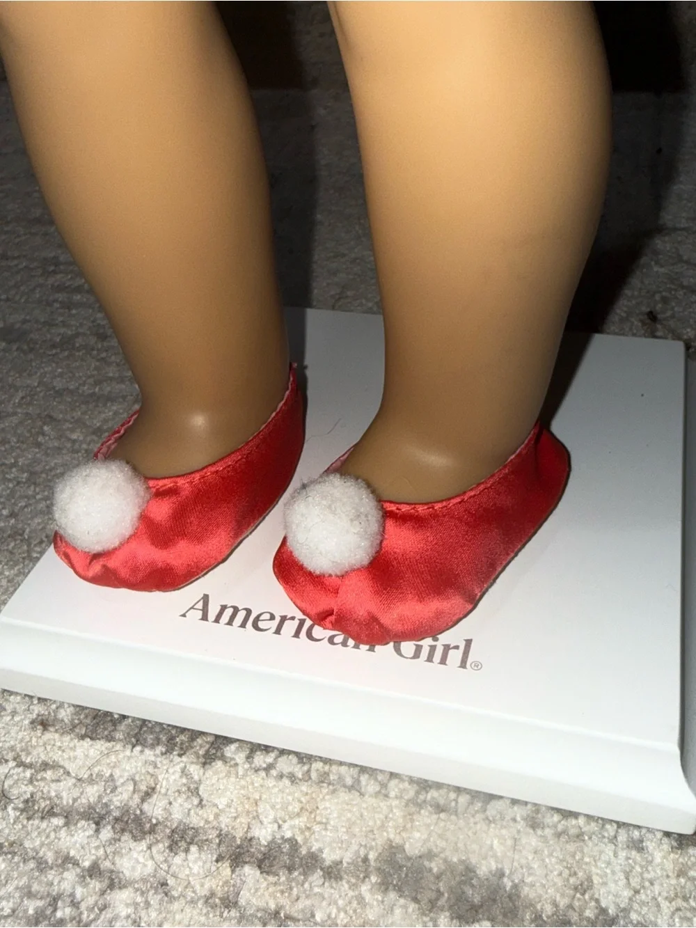 American Girl red satin pompom retired Christmas slippers